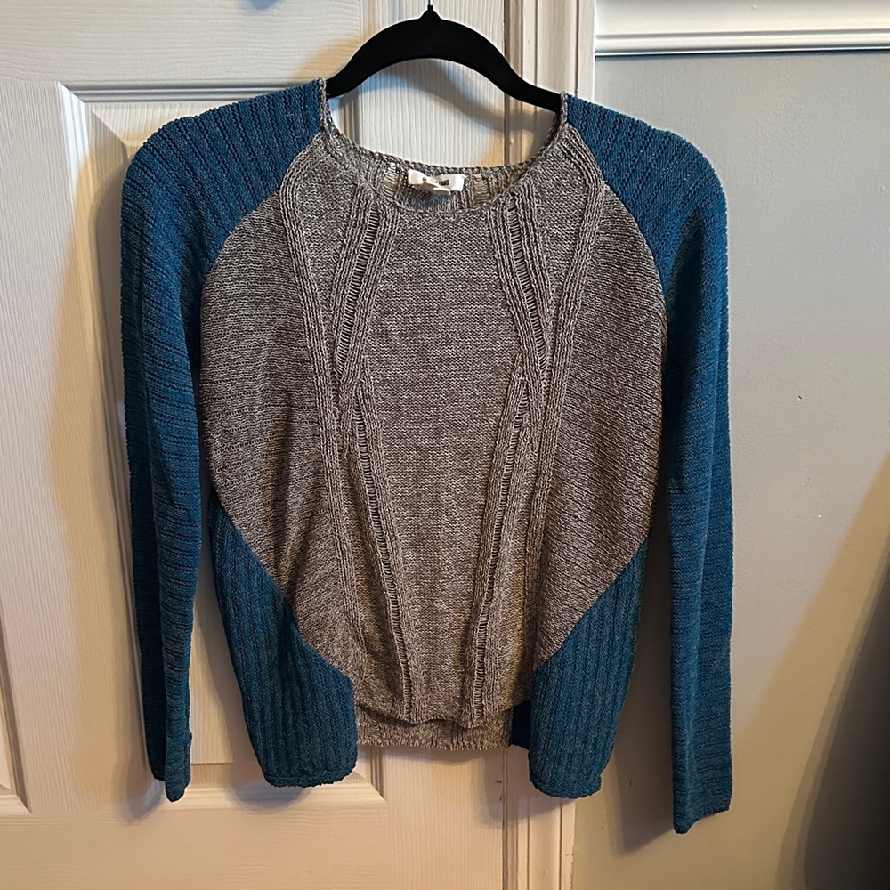 Helmut Lang Teal and Gray Crew Neck Sweater